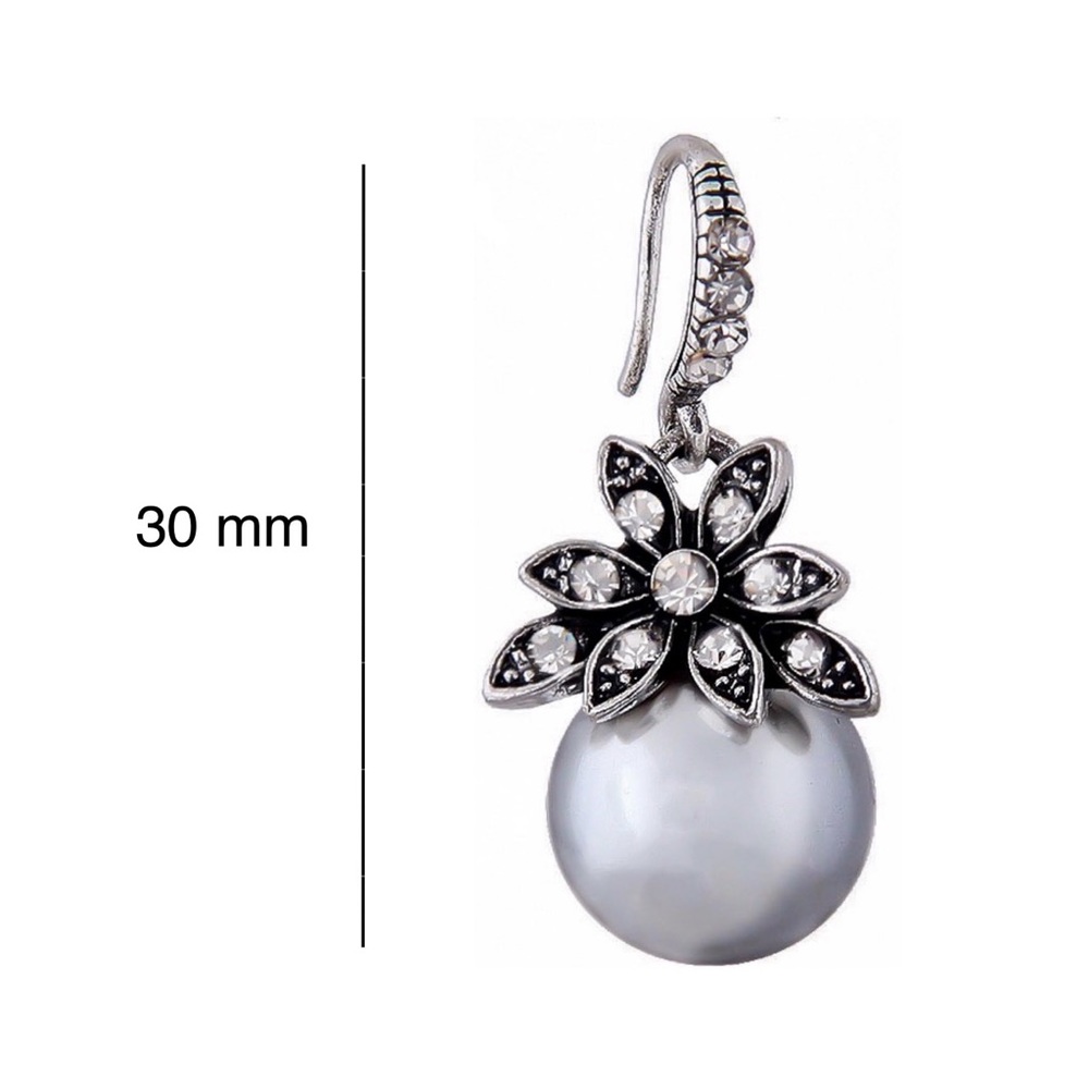 Marcasite Flowers w/CZs & Glass Pearl Earrings - Picture 7 of 7